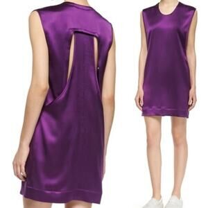 Helmut Lang Purple 100% Silk Lyrd Dress Cut Out Layered Aniline Mini Satin L
